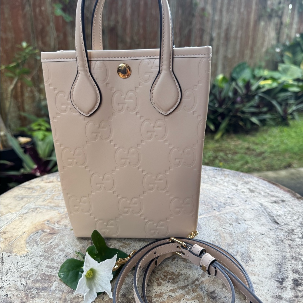 Gucci Light Beige Embossed Crossbody Bag
